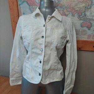 3/$15 Geoffrey Beene Sport Women's White Stretch Structured Jean Jacket Size L